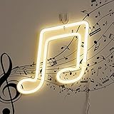 GUOCHENG Music Note Hanging Neon Sign Stave Shaped Led Neon Night Light Battery&USB Powered Creative Wall Hnaging Neon Decor Lamps for Home Bedroom Party (Warm)