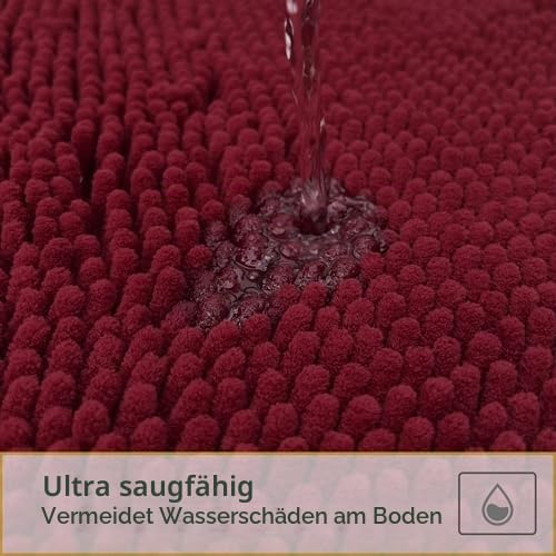 Badezimmermatten-Set, 3-teilig, Bad- und WC-Vorleger-Set, ultraweich, Chenille, rutschfest, Badematten-Set, waschbar, super saugfähig, rot