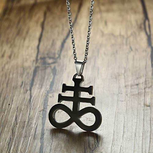 Blowin Silver Black Stainless Steel Church of Satan Satanic Leviathan Religions Cross Pendant Necklace, 22 Inch Chain (2pcs)4