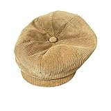 Men's Vintage Corduroy Newsboy Gatsby Cap Elastic 8 Pieces Plain Colours Artist Fishing Fall Hat Light Tan