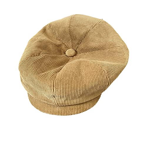Men's Vintage Corduroy Newsboy Gatsby Cap Elastic 8 Pieces Plain Colours Artist Fishing Fall Hat Light Tan