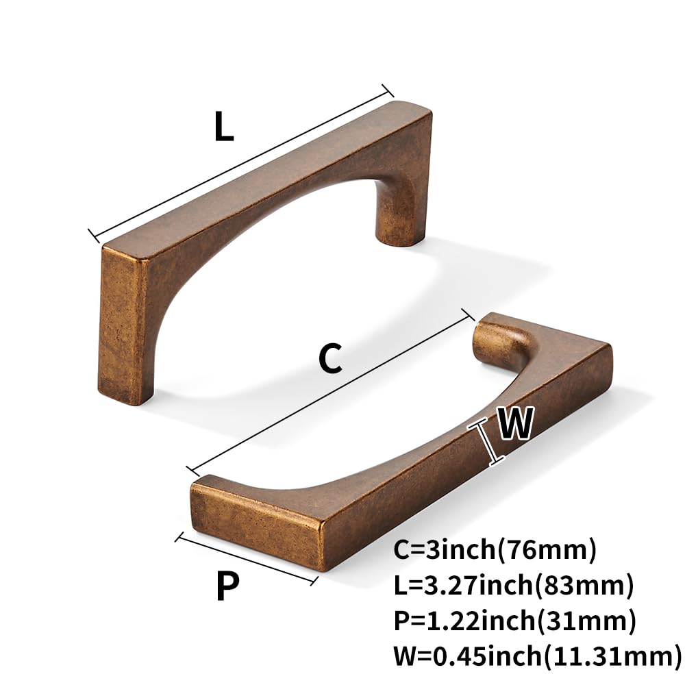 KHTUMEWARE-80347 Antique Brass Cabinet Pulls CTC 3 in (76 mm) 2-Pack in Antique Brass — KHTUMEWARE