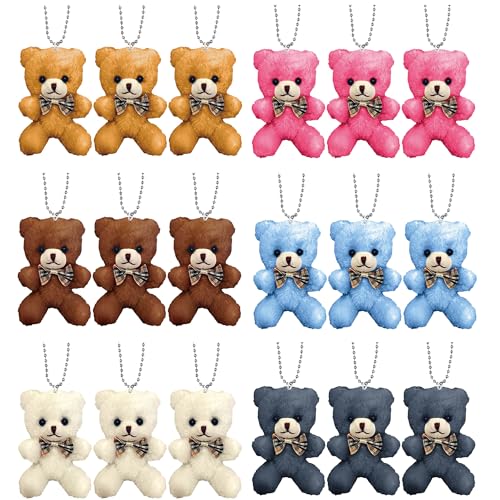 ぬいぐるみ もふもふ くまちゃんの ぬいぐるみ ボールチェーン 付き 全6種×各3個 全18個セット (大容量 お祭り 縁日 子供会 販売促進 向き) 1個1個 OPP袋 入り クマ 熊 子供 キッズ 幼児 可動 手の平サイズ カバン 取り付け可能 アニマ