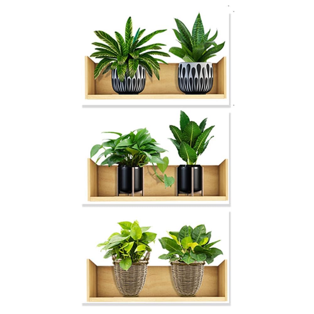 SCAUA 3D Green Pot Plants Wall Decals, Tropical Potted Wall Stickers, Creative Green plant wall stickers and Stick Removable Wall Art Decor for Bedroom Living Room Kitchen (3, Green-1)