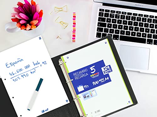 Oxford, Ordner mit 4 Ringen, extra dicker Deckel mit Gummi, inklusive Ersatz-Raster und herausnehmbarer Tafel, Größe A4+, Schwarz