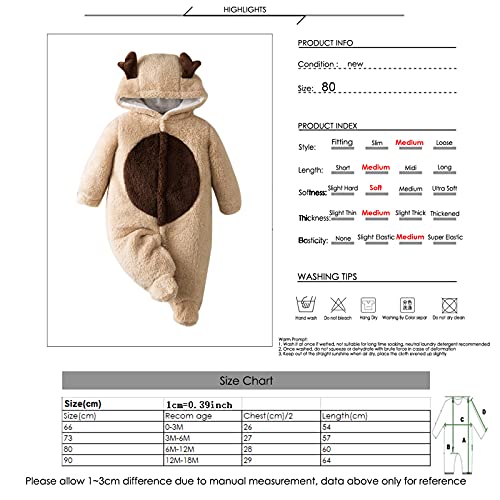 puseky Pasgeboren Baby Herten Romper, Baby Front Snaps Warm Hooded Footed Jumpsuit 0-18M - Image 8