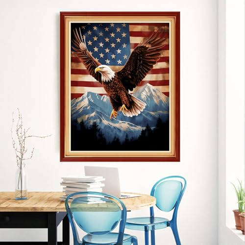 Image of Magxvouy Cross Stitch Kits Stamped Full Range of Embroidery Kits,Cross Stitch Patterns Needlework Kits for Beginners 11CT Printed Kits&Eagle Flag 16x20 inch