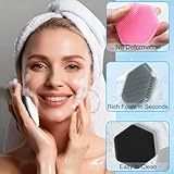 Blue Silicone Facial Cleansing Brush for Men Women - Gentle Exfoliator Pad Manual Scrubber for Skin Care Bath Shower Beard Accessories - Deep Pore Cleansing Soft Bristles Body Massager - Image 3