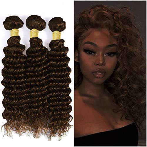 Dark Brown Brazilian Deep Wave Bundles 8A Deep Wave Human Hair Bundles Virgin Hair 3 Bundle 14 16 18 Inch 100% Unprocessed Human Hair 3 Bundle For Women