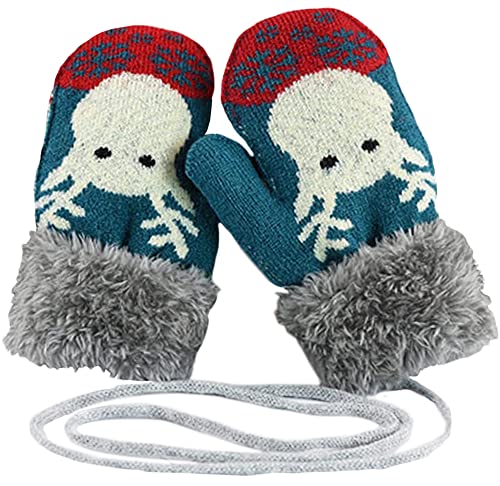 iNelihoo Kleinkinder Strickhandschuhe Winter Warm Handschuhe mit Plüsch Futter Gloves Weihnachten Hirsch Vollfinger Fäustlinge Hängende Hals Handschuhe Radfahren Fäustling für Kinder Alter 1-4 Cover