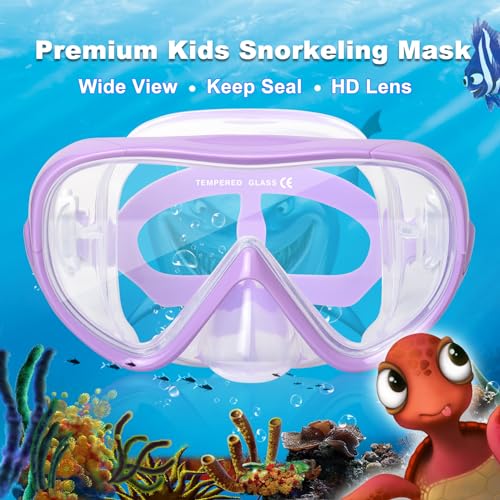 Image of Kids Snorkel Swim Mask, Child Diving Mask Anti-Fog Swim Goggles with Nose Cover for Snorkeling Diving Swimming