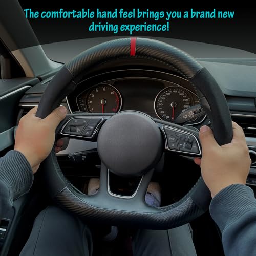 Carodi Coprivolante Per Auto In Pelle Scamosciata, In Fibra Di Carbonio, Antiscivolo, Adatto Per Interni Auto, 38,1 Cm, Universale (Forma A D, Pelle Scamosciata Nera Con Fibra Di Carbonio) - 5