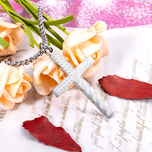 Wolentty Stainless Steel American Flag Cross Necklace Engraved Religious Philippians 4:13 Pendant Jewelry for Men2
