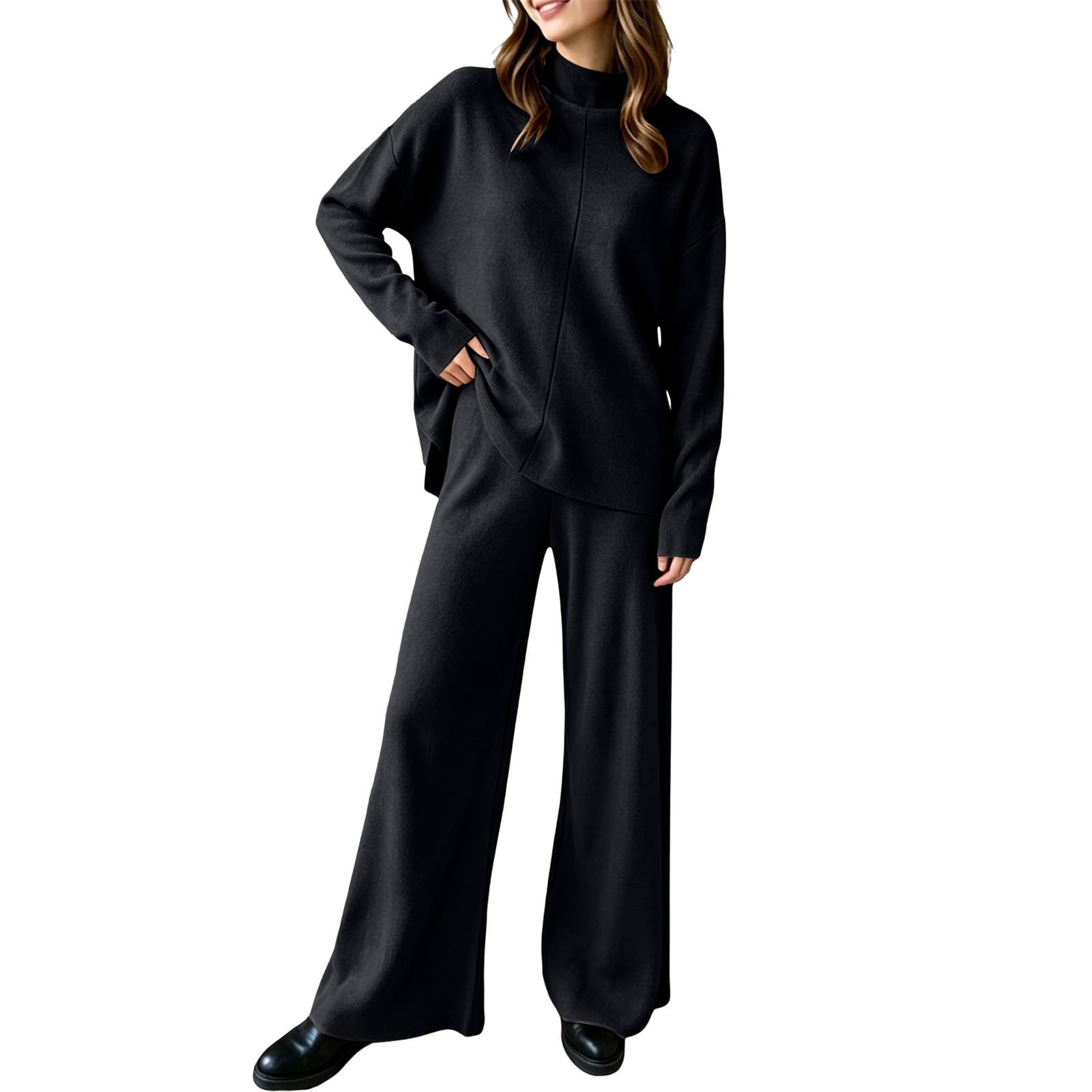 Tuta Da Donna In Maglia Completo Casual Due Pezzi Taglie Forti Morbida