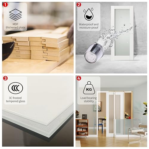 Image of Pocket Door 30 inch x 80 inch, 1-Lite Frosted Glass Pantry Door Panel with Frame and Hardware Kit Set Plus Door Jamb, Single Interior & Closet Door Slab for Sliding Door, No Panel Assembly Required
