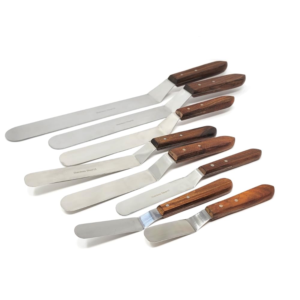 8 Pcs Cake Decorating offset Icing Spatulas Stainless Steel Angled Polished Blade Knife, Baking and Cake Decorating Supplies for Mixing, Folding, Scraping, Cooking and Serving