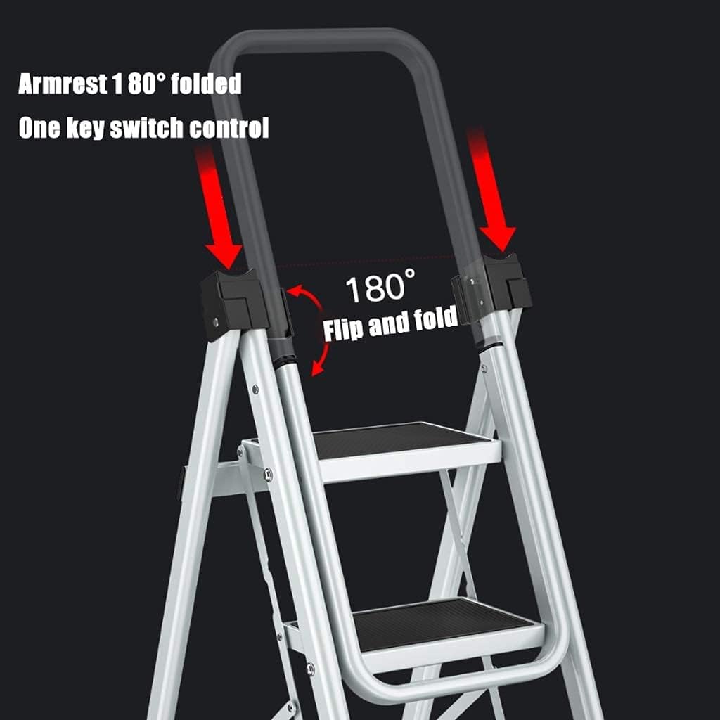 Step Ladder Stool Folding Steel Ladders with Safety HandRail Non Slip Tread Portable Stepladder Lightweight Kitchen Home Stepladders (Red 4 Step)