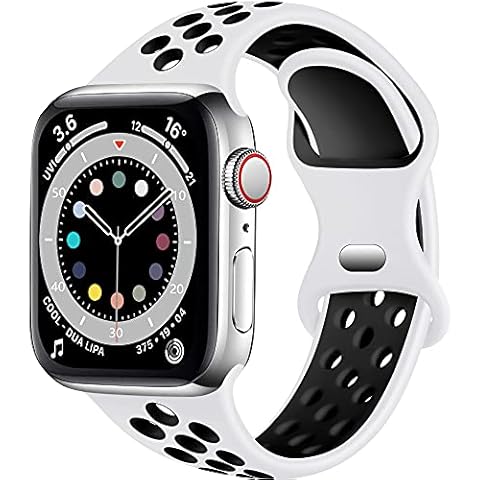 Epova Silicone Sport Strap Compatible with Apple Watch Strap 38mm 40mm 41mm, Breathable Replacement Straps for iWatch SE Series 8 7 6 5 4 3 2 1, White/Black, Small Cover