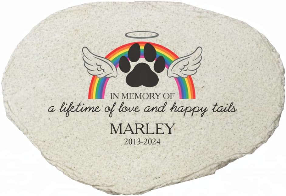 GiftsForYouNow Paws Personalized Pet Memorial Garden Stone, Made of Resin, Flat Design, UV Printed