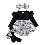 Giraropa Baby Girl Fall Winter Clothes Long Sleeve Romper Dress + Socks + Headband Newborn Infant Cute Casual Outfits (Black, 0-3 Mnths)