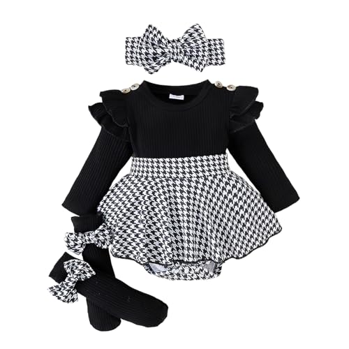 Infant Baby Girl Fall Outfits 3 6 12 18 Months Girls Long Sleeve Romper Dress with Headband Long Socks
