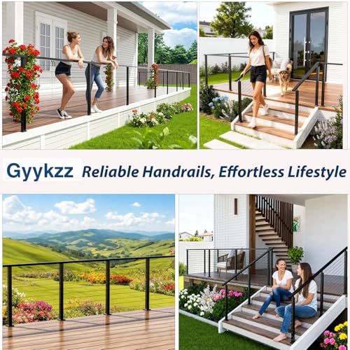 Image of 2 Pack 10FT Black Rectangular Stainless Steel T304 Handrail for Cable Railing System, Flat Top Cable Railing Handrail with Extra End Caps for Indoor Outdoor Length Adjustable DIY Balustrade