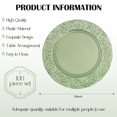 Set de 100 platos reutilizables verdes de 13 pulgadas miniatura 4