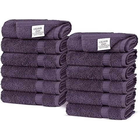 Chakir Turkish Linens 100% Cotton Premium Turkish Towels for Bathroom | 33 x 33 cm (Face Cloths, Pack of 12 - Plum) Cover