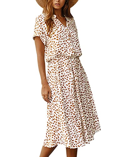 Image of Chouyatou Women's Summer Boho Polka Dot Print Ruffle High Waist Swing Midi Dress