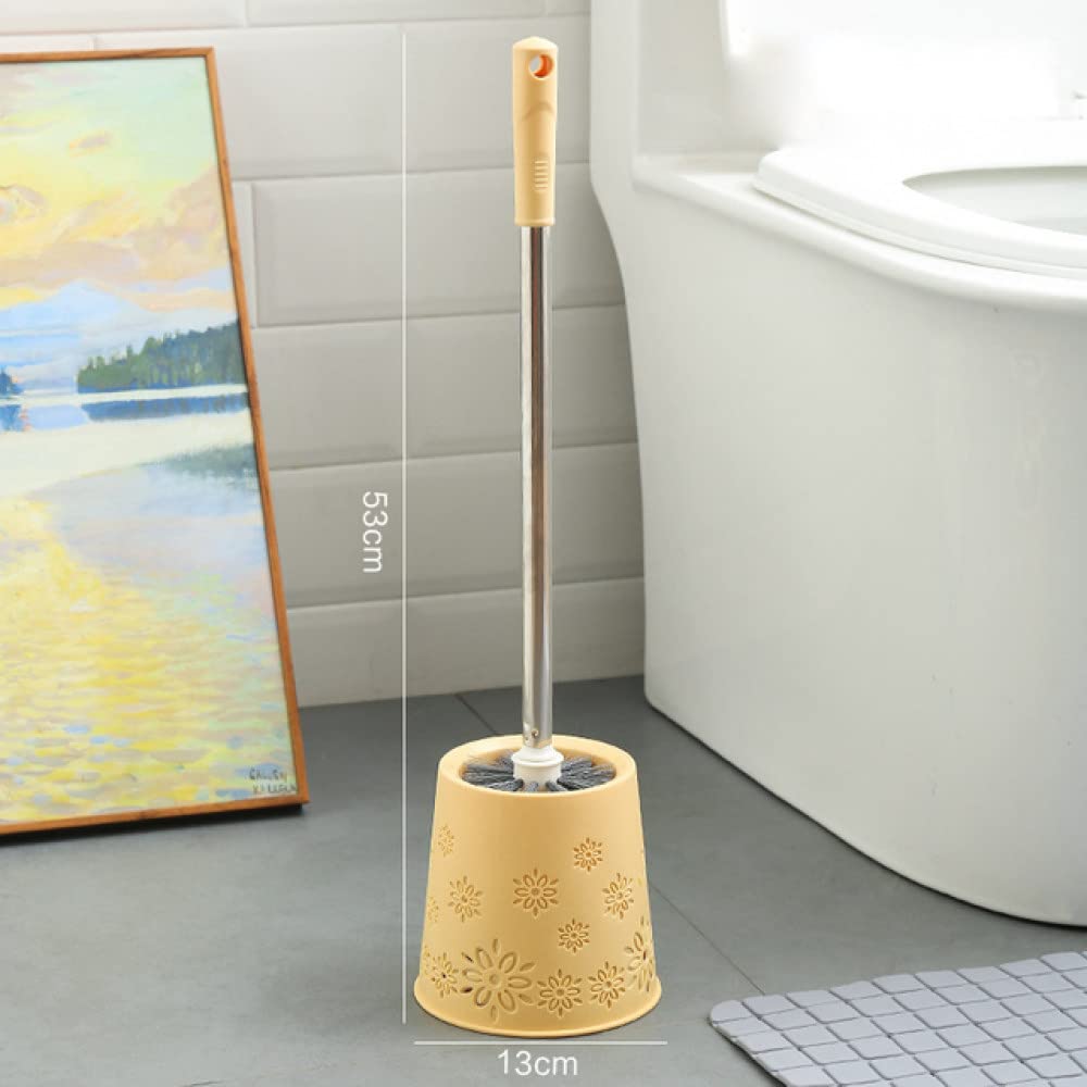 Escobilla para Inodoro Limpiador de WC de Silicona Escobilla para Inodoro Sin Cepillo de Limpieza para Inodoro Muerto Cabeza Plana Cepillo de cerdas Suaves y Flexibles con Soporte,Amarillo