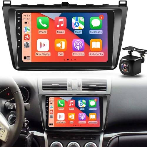 2+64G Android Wireless Carplay Autoradio para Mazda 6 (2007-2012 Hikity 9'' Radio Coche Bluetooth Pantalla Tactil 2 DIN GPS WiFi EQ Dashcam Estéreo Coche con SWC FM RDS Mirror Link para Mazda