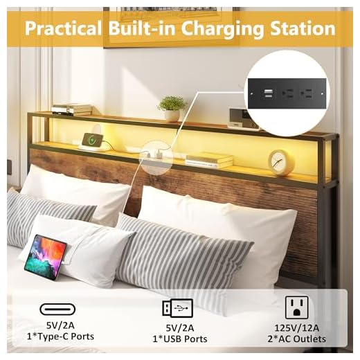 Lifezone Queen Bed Frame with Storage and LED