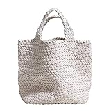 Fashion Woven Bag Shopper Bag Travel Handbags and Purses Women Tote Bag Large Capacity Shoulder Bags (Creamy white) -  JINMANXUE