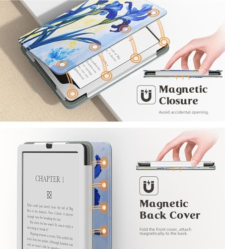 Image of MoKo Case for 7 inch /6.8 inch Kindle Paperwhite(12th /11th Generation-2024 /2021) and Kindle Colorsoft Signature Edition, Slim PU Shell Cover Case with Auto-Wake /Sleep for Kindle Paperwhite 2024, Blue Iris