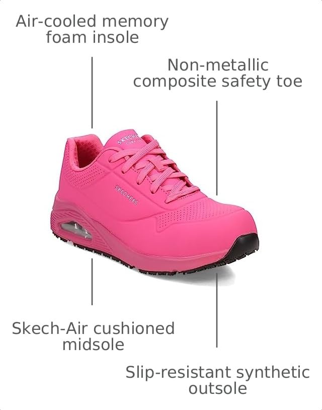Image of Skechers Women's Work Uno Sr Deloney Shoe | Work, Slip-ins, Slip Resistant, Electrical Hazard, Air-Cooled Memory Foam, Heel Pillow, Bungee