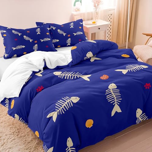 Housse de couette 140x200 poisson en microfibre douce facile à changer avec zip