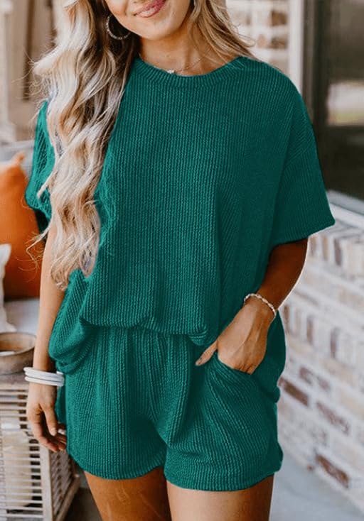 Image of Womens Pajama Sets 2 Piece Pjs Sleepwear Soft Comfy Short Sleeve Tops and Shorts Lounge Set Loungewear Outfit