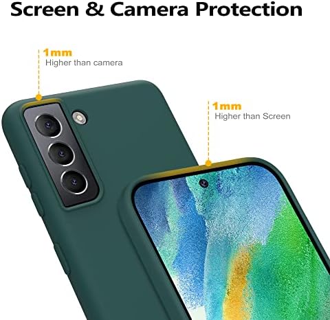 YATWIN Silicone Case for Samsung Galaxy S21 FE 5G with Screen Protector, Soft-Touch, Shockproof, DustProof, Antiskid Full Body Armour Phone Cover for Samsung Galaxy S21 FE 5G - Dark Green
