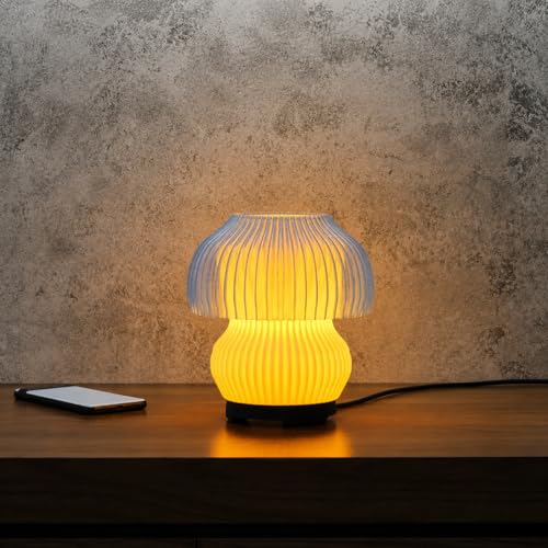 Image of Haydn Frosted Dome Mushroom Bio-Plastic Table Lamp - Warm LED Bedside Night Lamp for Bedroom & Study, Soft Ambient Decor Light for Home, Elegant Minimal Design (LED Included)