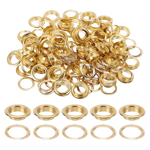 Contenuto della confezione: la confezione contiene 100 occhielli in ottone, con un diametro interno di 10 mm, un diametro esterno di 15 mm e un'altezza di 4 mm, progettati sia per rinforzo che per decorazione