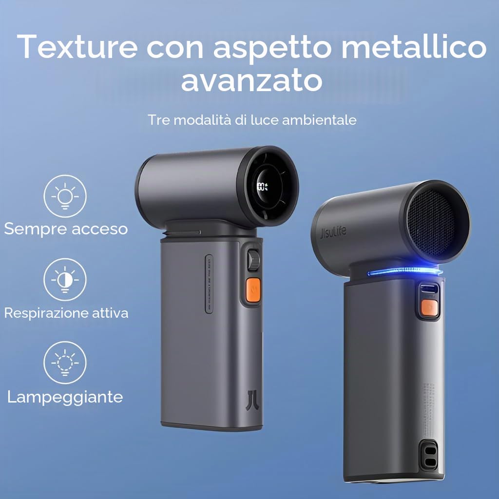 JISULIFE Mini ventilatore portatile portatile turbo, 100 velocità regolabili, 9000 mAh, ricaricabile tramite USB, funzionamento a batteria, display a LED, guscio in metallo con accessori, regalo per