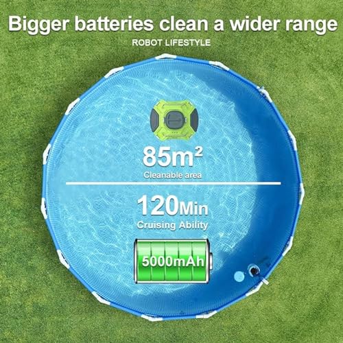 Pulitore automatico per piscine senza fili, durata di 90 minuti con doppio motore per un'aspirazione potente, design self-parking per piscine fuori terra