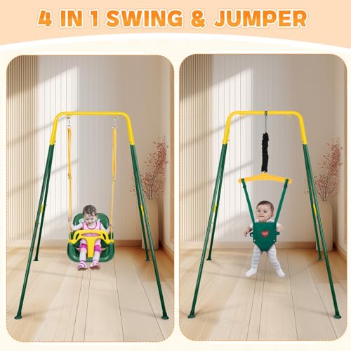 Image of 4-in-1 Toddler Swing Set & Baby Jumper and Bouncer for Toddlers | Foldable Baby Swing Stand for Outdoor /Indoor Play, Easy to Assemble and Store for Ages 6 Months to 10 Years Old