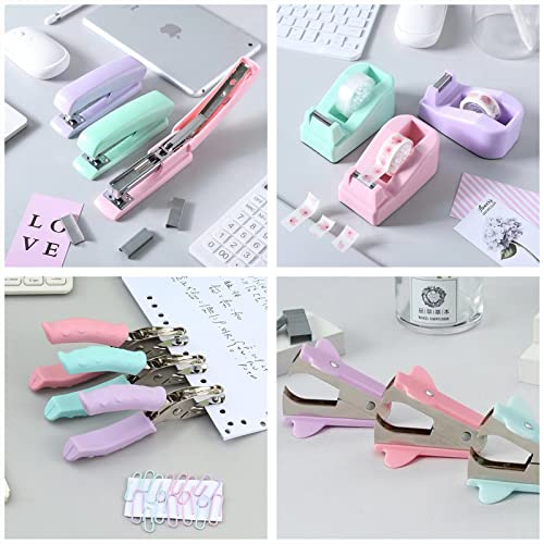 Kuanve Purple Desk Accessory Office Supplies Kit For Women, Purple Desktop Stapler, Tape Dispenser, Staple Remover, Single Hole Punch, Scissor, Diamond Ballpoint Pen, Binder Clips And 24/6 Staples #TOP6