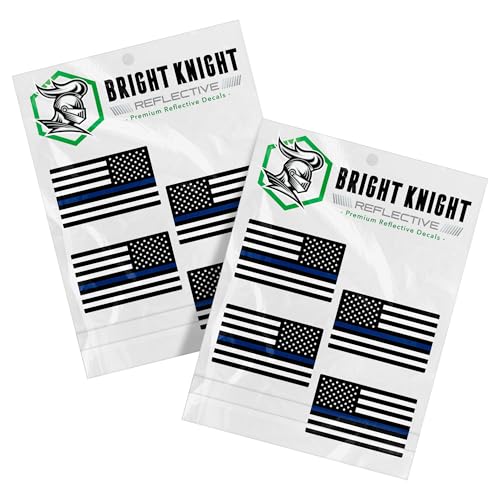 Image of Bright Knight Decals Reflective Flag Sticker, 2 inch x 1 inch Blue American Flag Sticker Reflective Mirrored 4 Pairs with Retro-Reflective Vinyl, Made in USA