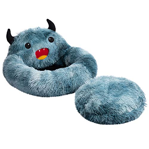 Hollypet Self-Warming Donut Pet Bed Luxury Cozy Nest Monster Sleeping Bed Round Faux Fur Bed For Cats, Blue #TOP2