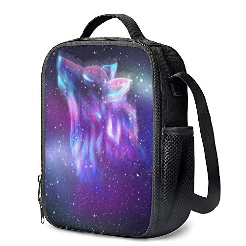 Prelerdiy Galaxy Wolf Lunch Bag Tote Lunch Box Food Bag For Boys Girls With Zipper & Side Pocket & Shoulder Strap #TOP1