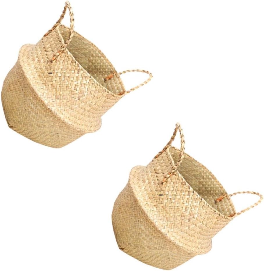 GALPADA 2pcs Yellow Straw Woven Garden Basket Plant Basket for Storage Handheld Flower Holder Home Decor for Banquet Party Wedding