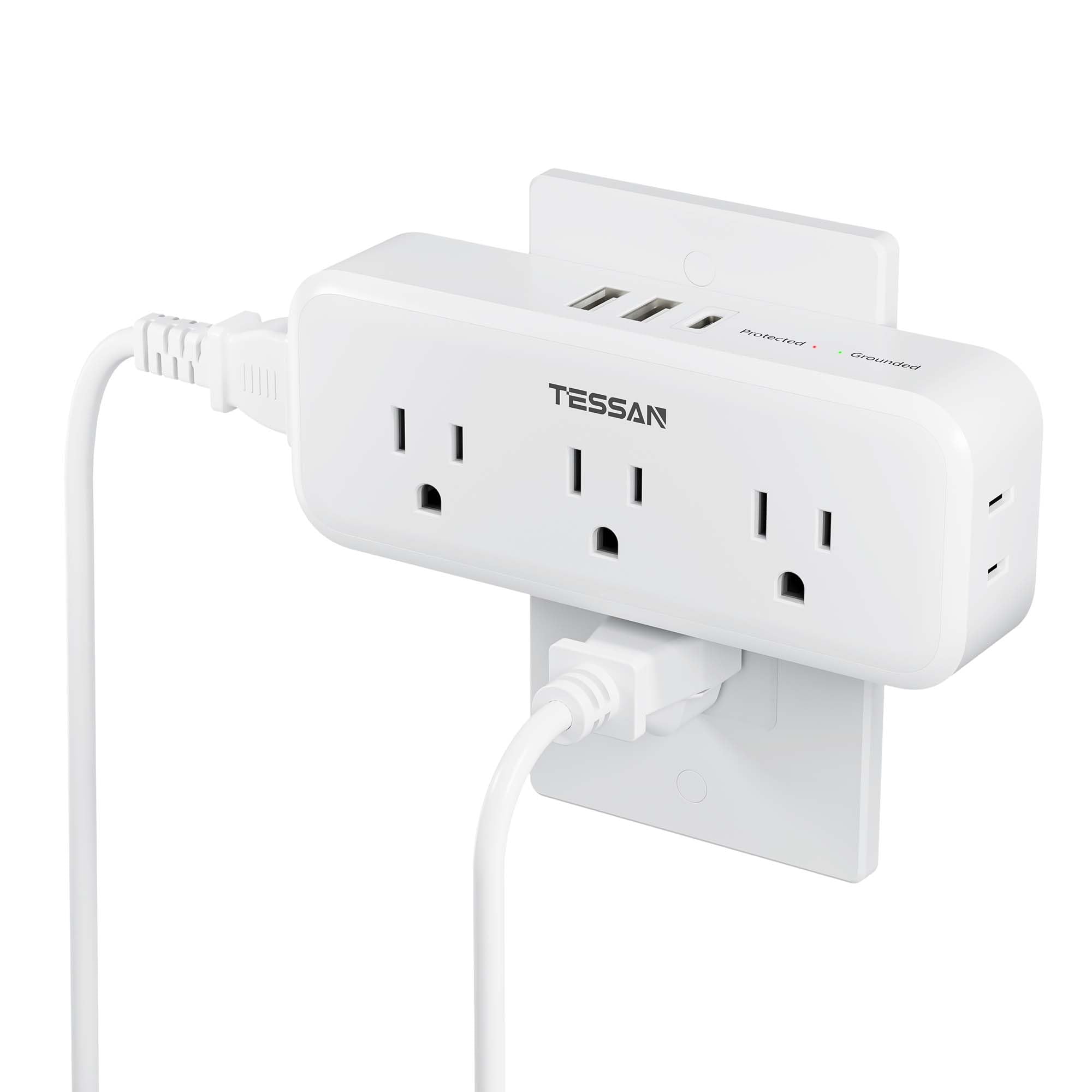 TESSAN Multi Plug Outlet Splitter, Multiple Plug Surge Protector, White