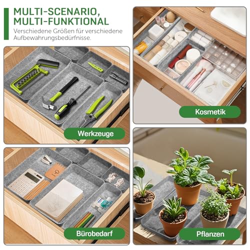 Captainfive 7 Stück Schubladen Organizer für 50x58 cm Schubladen, Stapelbare Filz Aufbewahrungsboxen, Schubladen Ordnungssystem für Schreibtisch, Schminktisch, Nachttisch, Schrank (Hellgrau)